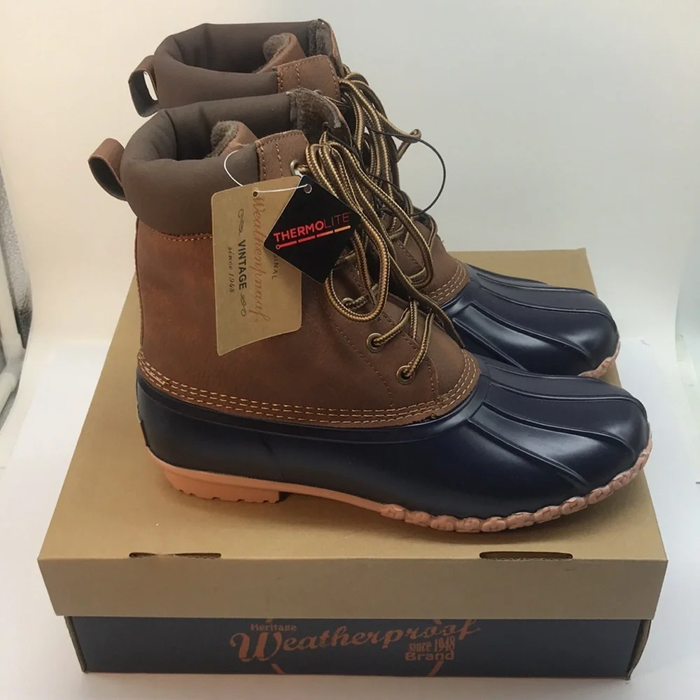 Vintage Menś Brown and Navy Duck Boots Size 9 M